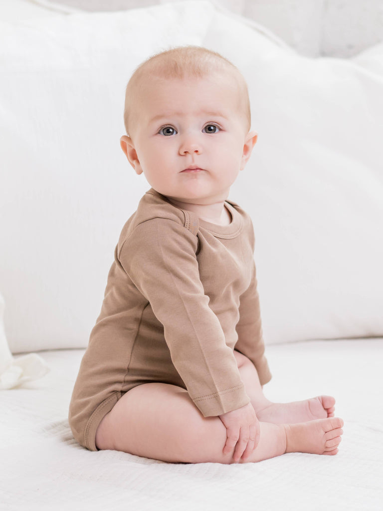 Organic Baby Long Sleeve Classic Bodysuit - Truffle: 6-12M