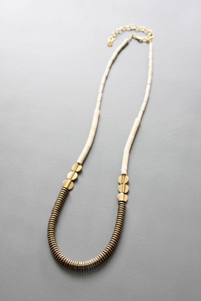 Gold Hematite & White Disc Necklace