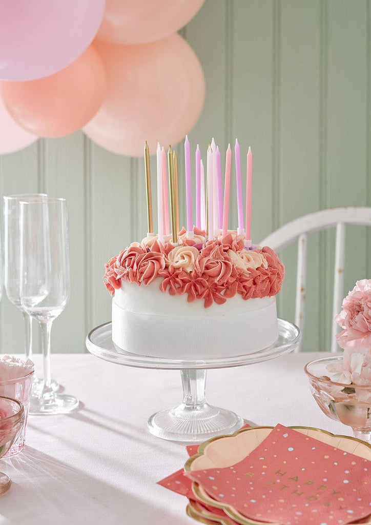 Rose Pink & Gold Birthday Candles | 16 Pack