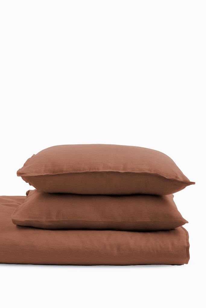 Linen Slumber Solid Duvet Cover-Cinnamon Brown