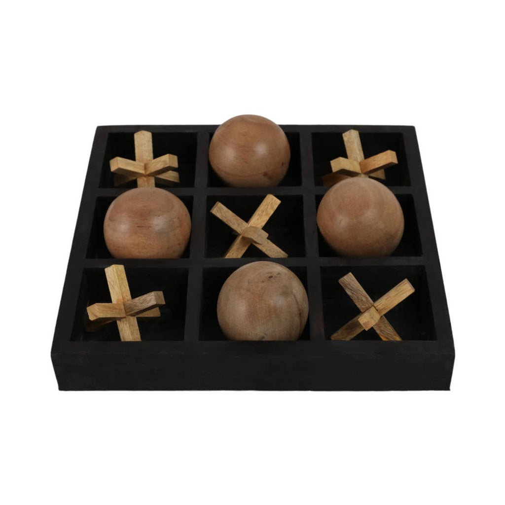 Mango Wood Tic Tac Toe Decorative Board Game - Black, 10 in.