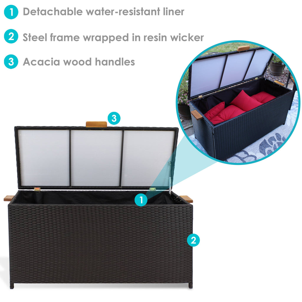 Resin Wicker Storage Deck Box with Handles - Black