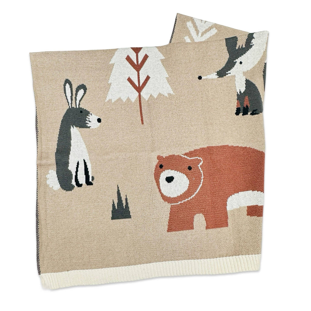 Woodland Bear - Organic Jacquard Sweater Knit Baby Blanket