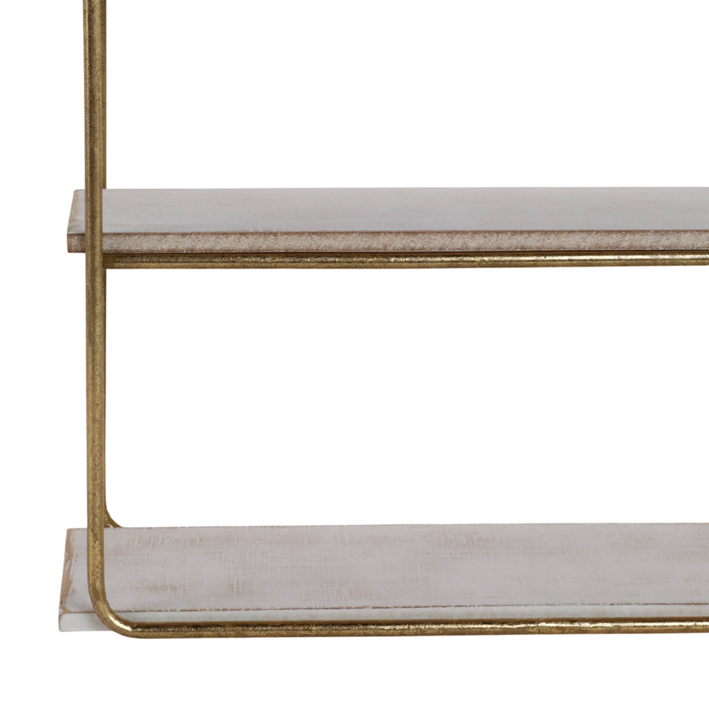 Metal Wood Rustic Three-Tier Wall Shelf - Gold, 19 in.