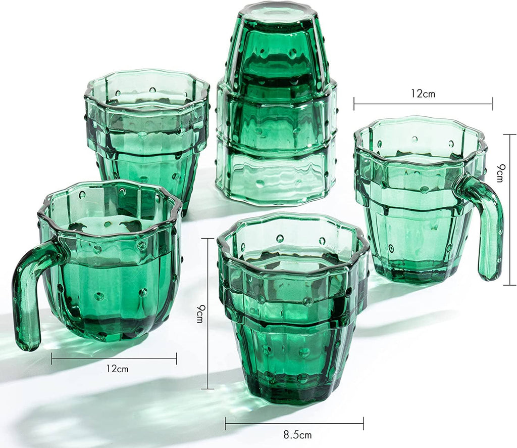 Cactus Stackable Glasses, Glass Green Cactus Cups - 6 Set