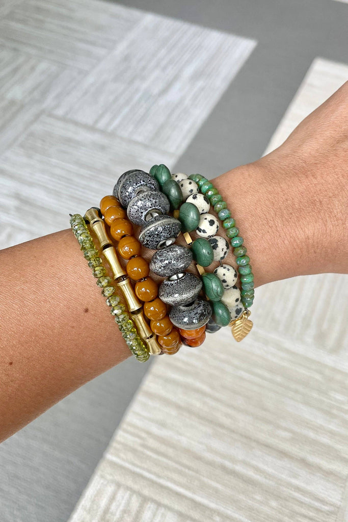 Green, Caramel, Jasper, & Gray Wrap Bracelet