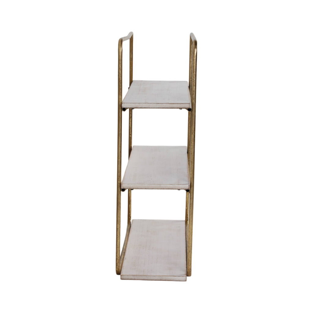 Metal Wood Rustic Three-Tier Wall Shelf - Gold, 19 in.
