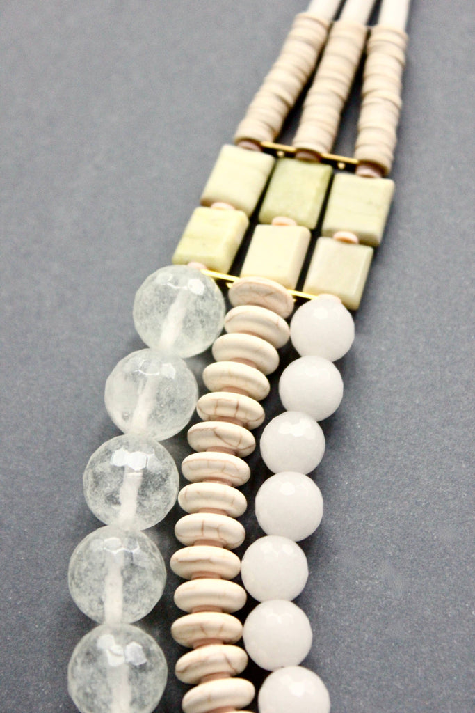 Triple Strand White Stone Necklace