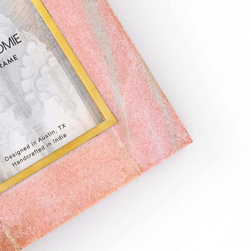 Jaipuri 4x6 Arch Picture Frame - Pink Carved Marble