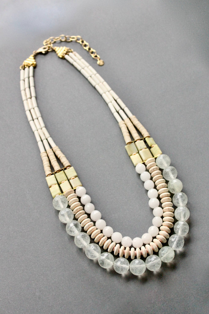 Triple Strand White Stone Necklace