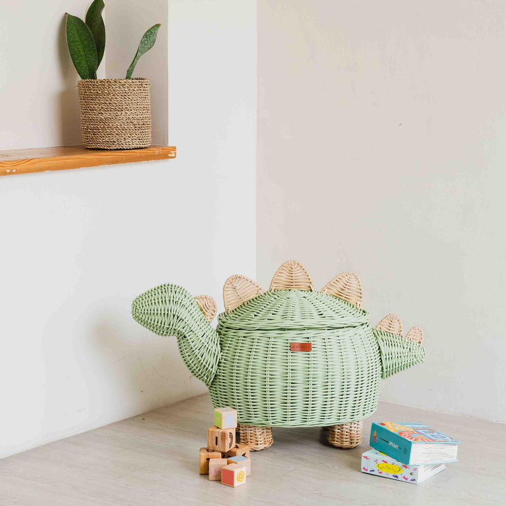 Handcrafted- Dinosaur Storage Basket (Medium) -Rattan Wicker