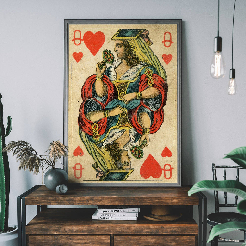 Vintage Playing Card Print - Queen of Hearts