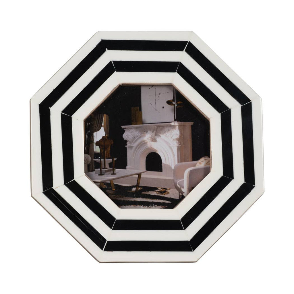Resin Geometric Lines Octagon Photo Frame - Black, 4x4 in.