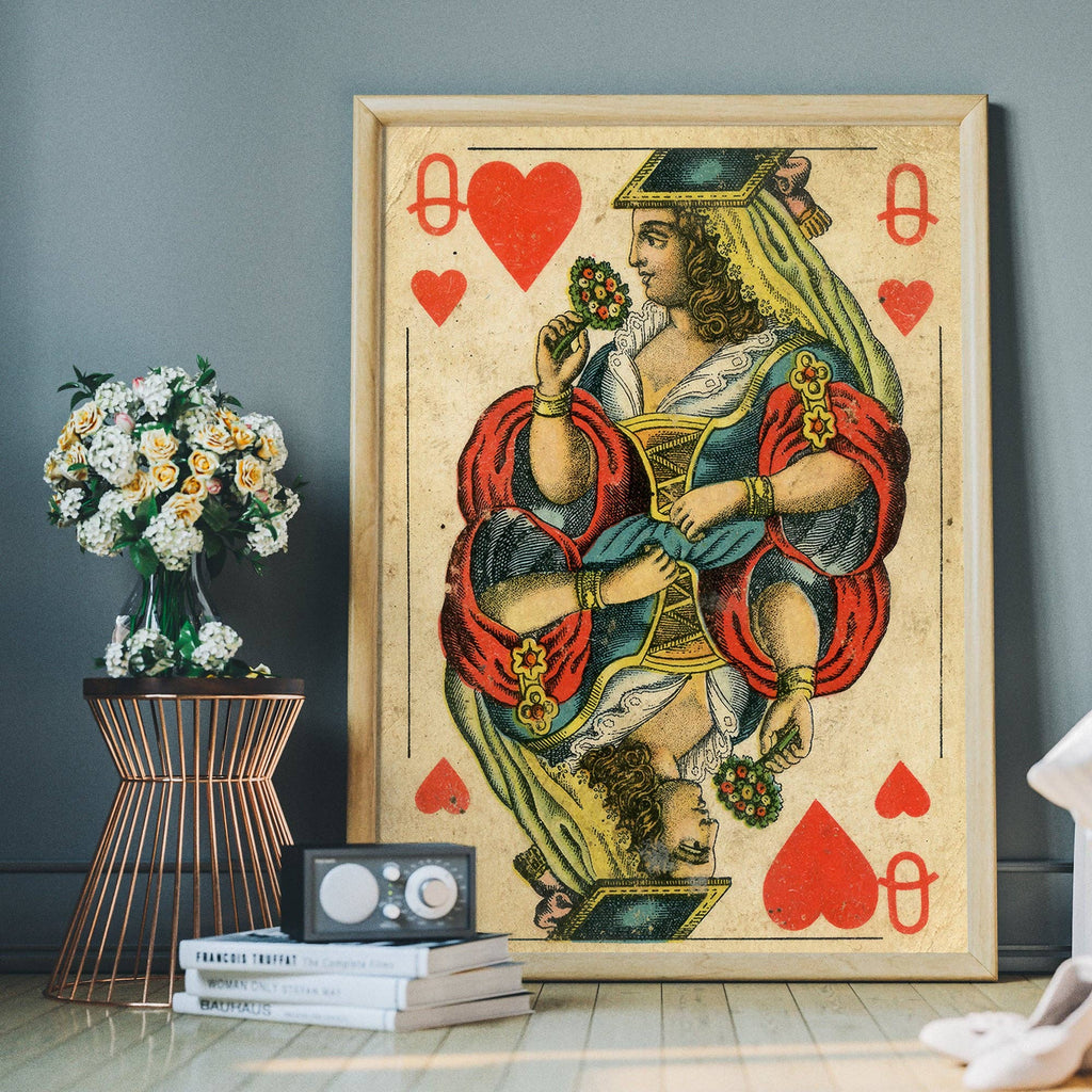 Vintage Playing Card Print - Queen of Hearts