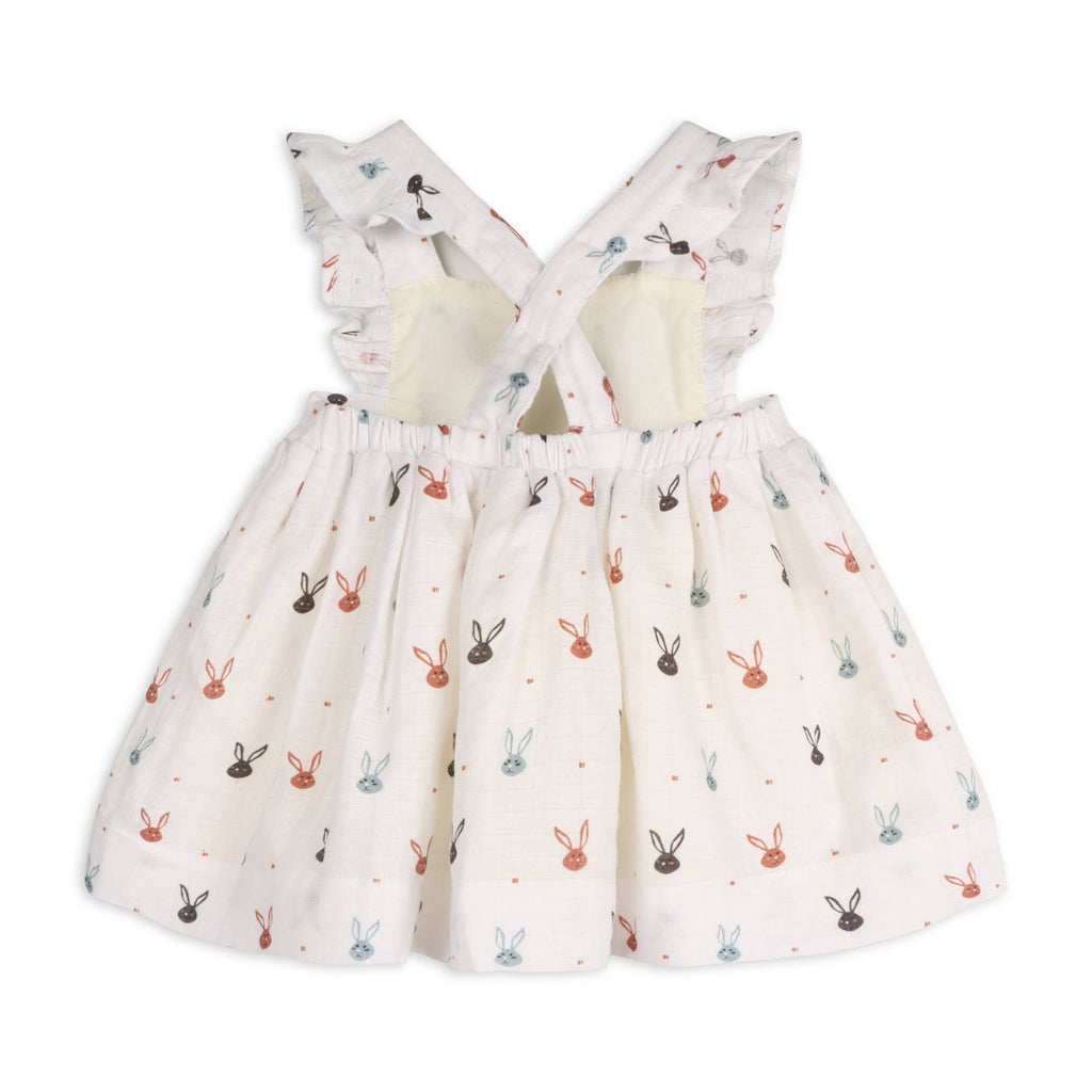 Mini Bunnies Baby Dress + Bloomer (Organic Muslin): WHITE / 6-12M