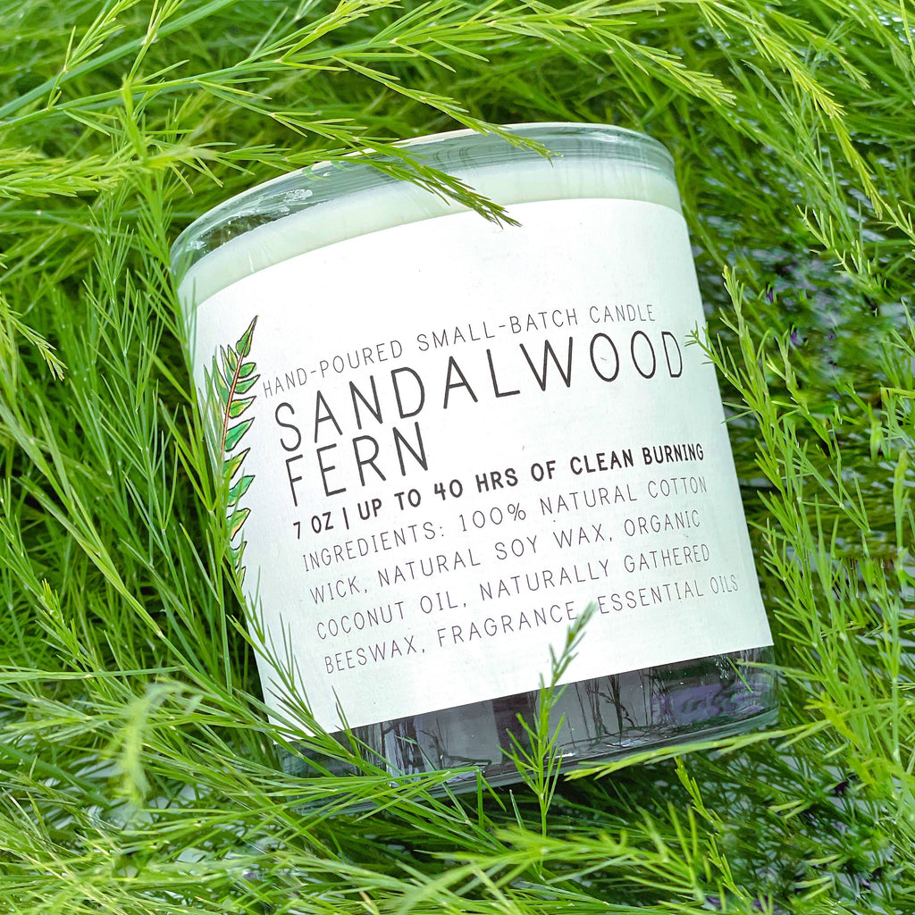 Sandalwood Fern - Just Bee Candles: 13 oz (up to 60 hrs of clean burning)