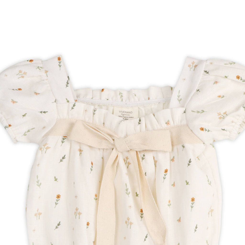 Boho Floral Bubble Baby Romper (Organic Muslin): NATURAL / 6-12M