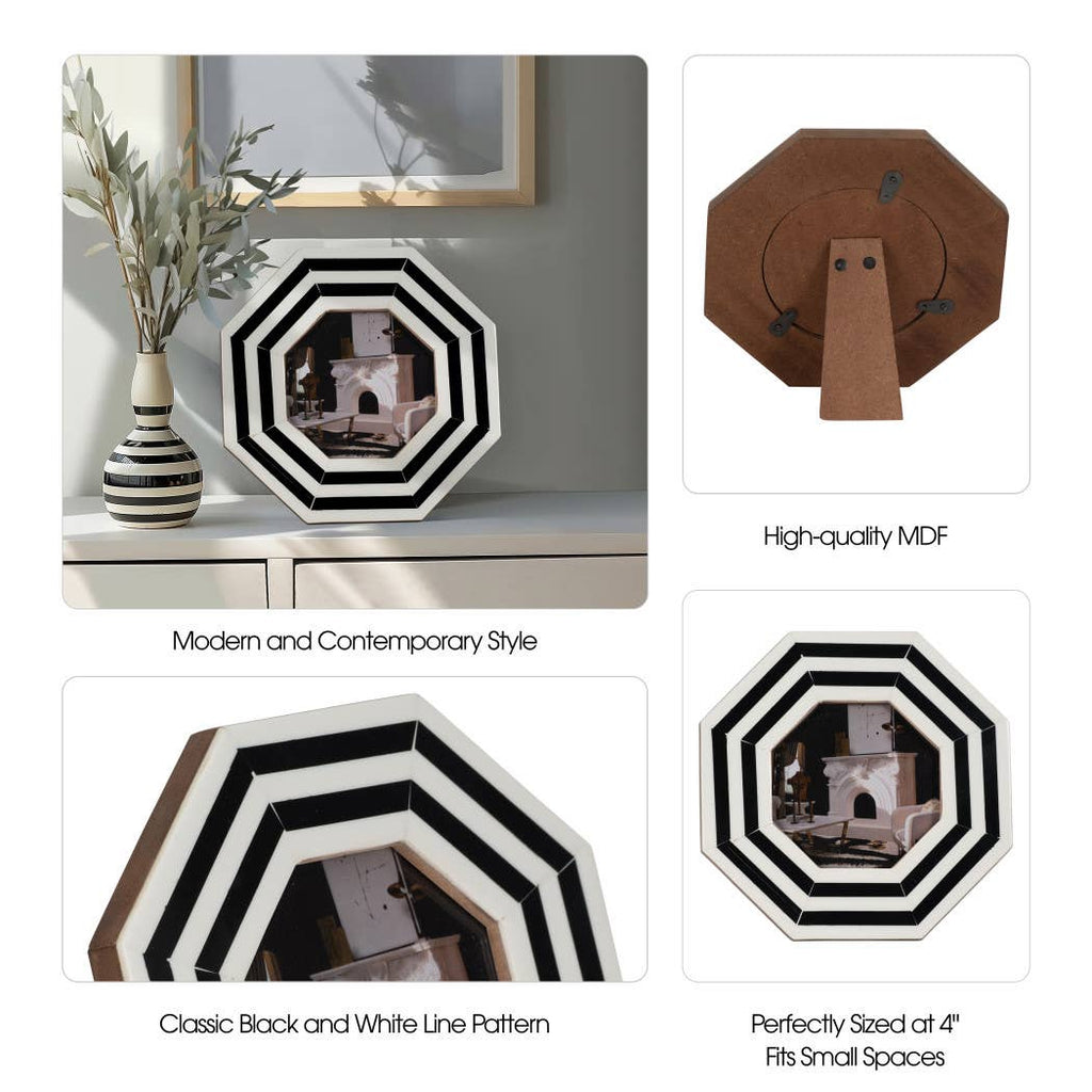 Resin Geometric Lines Octagon Photo Frame - Black, 4x4 in.