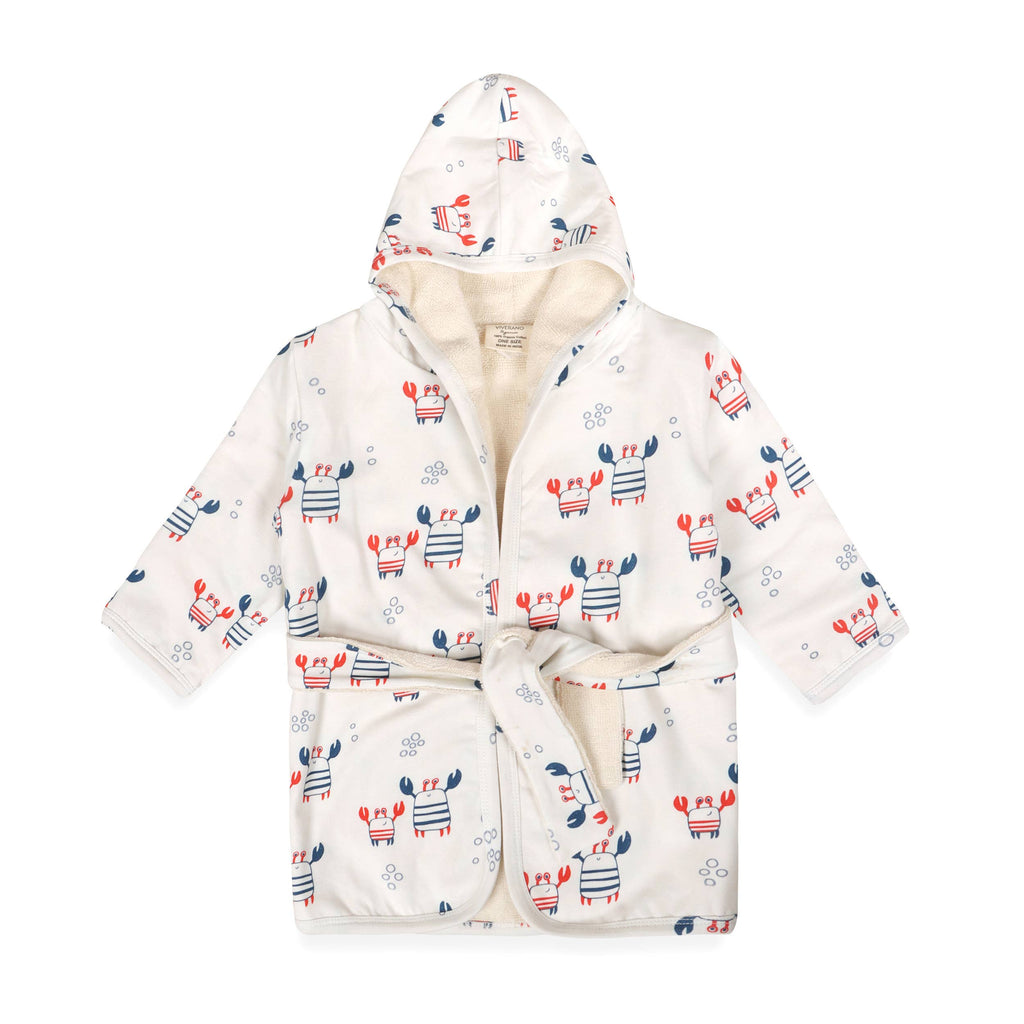 Nautical Crab Baby Hooded Bathrobe (Organic Jersey): NATURAL / One Size (0-9M)