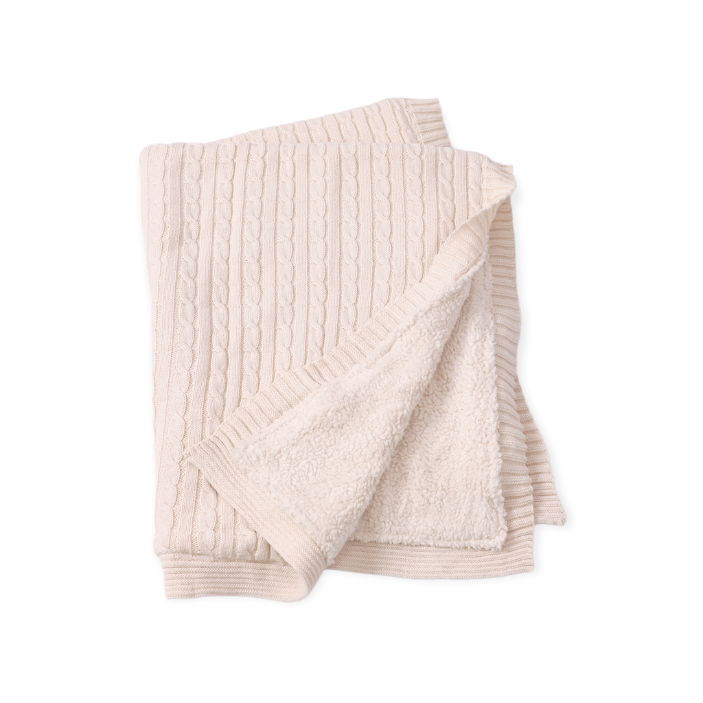 Cozy Sherpa Cable Knit Baby Blanket (Organic Cotton): Taupe