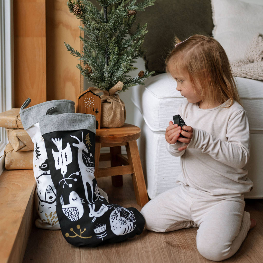 Winter Animals Christmas Stocking - White on Black