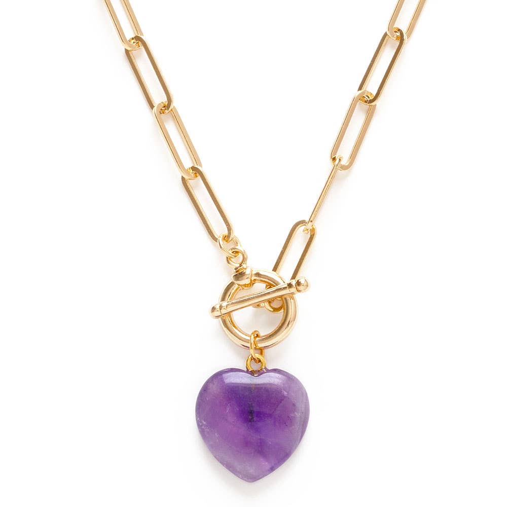 Roxy Chain Toggle Clasp Heart Necklace: Amethyst