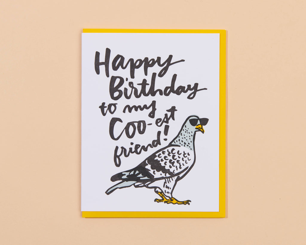 Cool Pigeon Birthday Letterpress Greeting Card