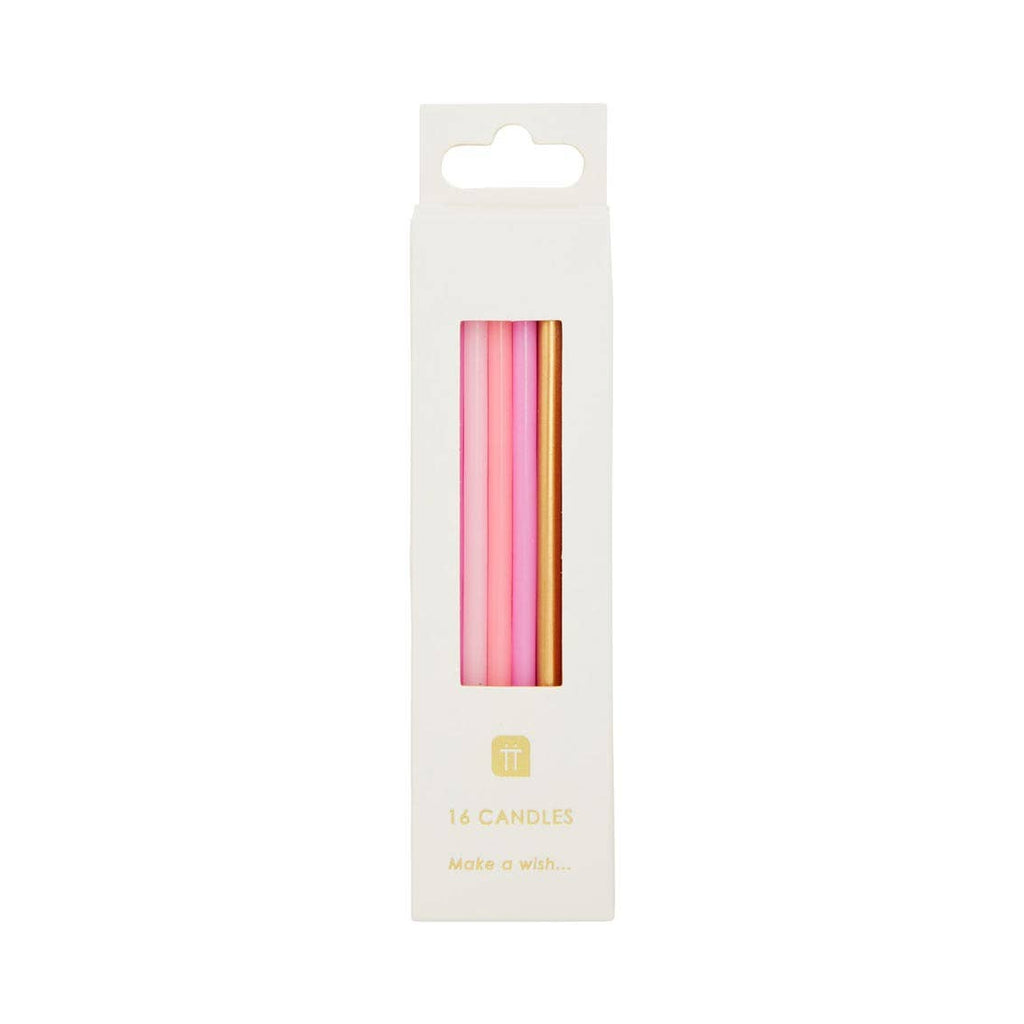 Rose Pink & Gold Birthday Candles | 16 Pack