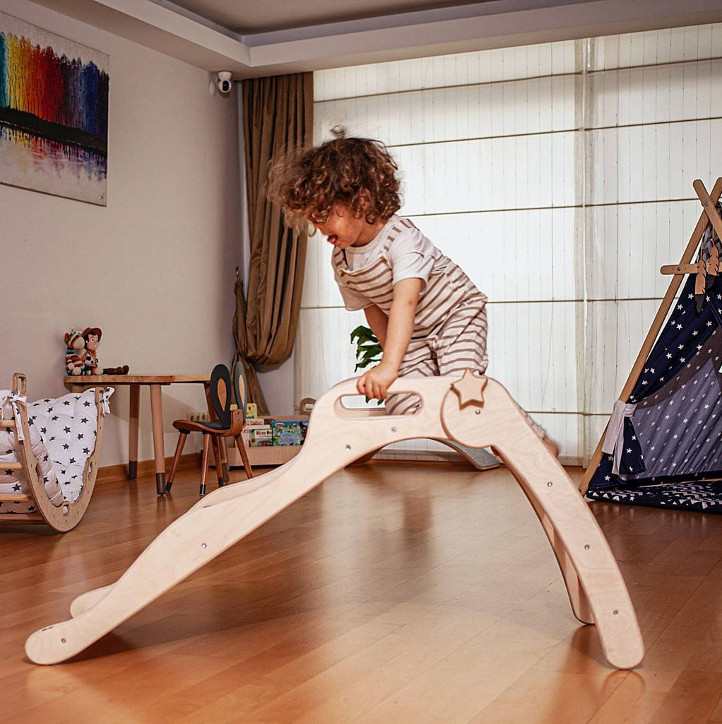 Montessori Slide, Wooden Baby Play Gym Slide: Wooden Indoor Slide