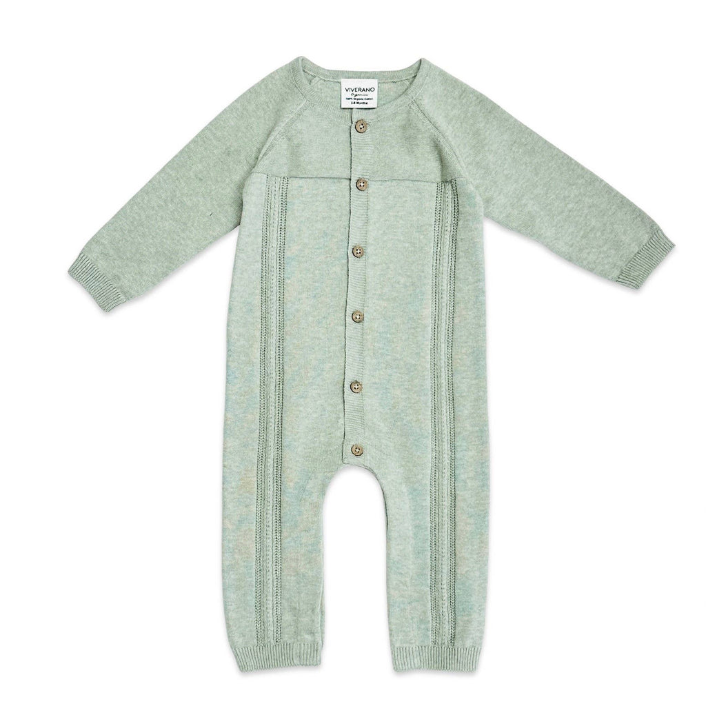 Pointelle Cable Knit Baby Jumpsuit (Organic Cotton): 0-3M / Tan Heather