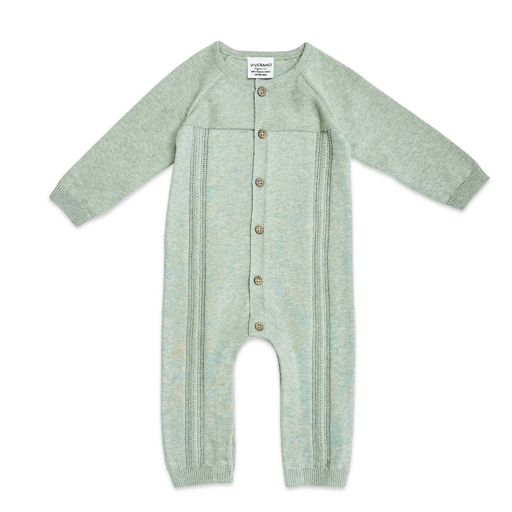 Pointelle Cable Knit Baby Jumpsuit -Organic Cotton -3 Colors: Tan Heather / 3-6M