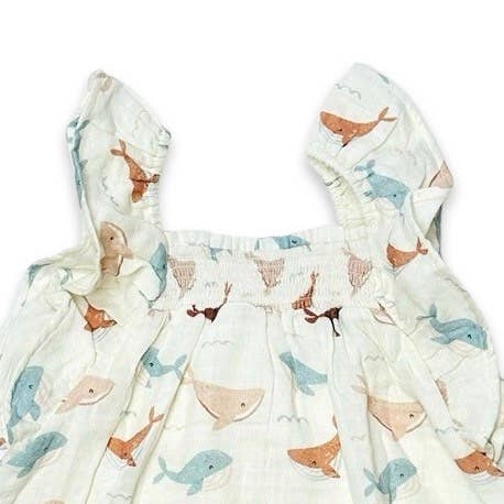 Whales Ruffle & Smocked Baby Dress (Organic Muslin): 12-18M / Natural