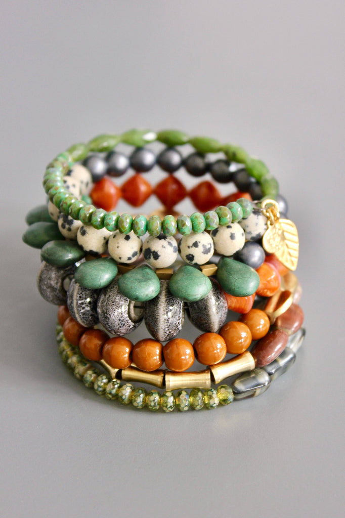 Green, Caramel, Jasper, & Gray Wrap Bracelet