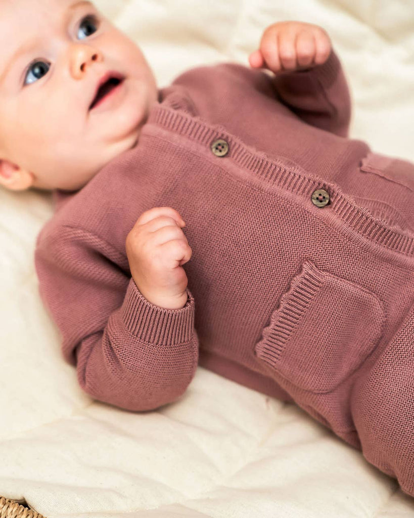 Classic Pocket & Button Chunky Knit Baby Jumpsuit Organic