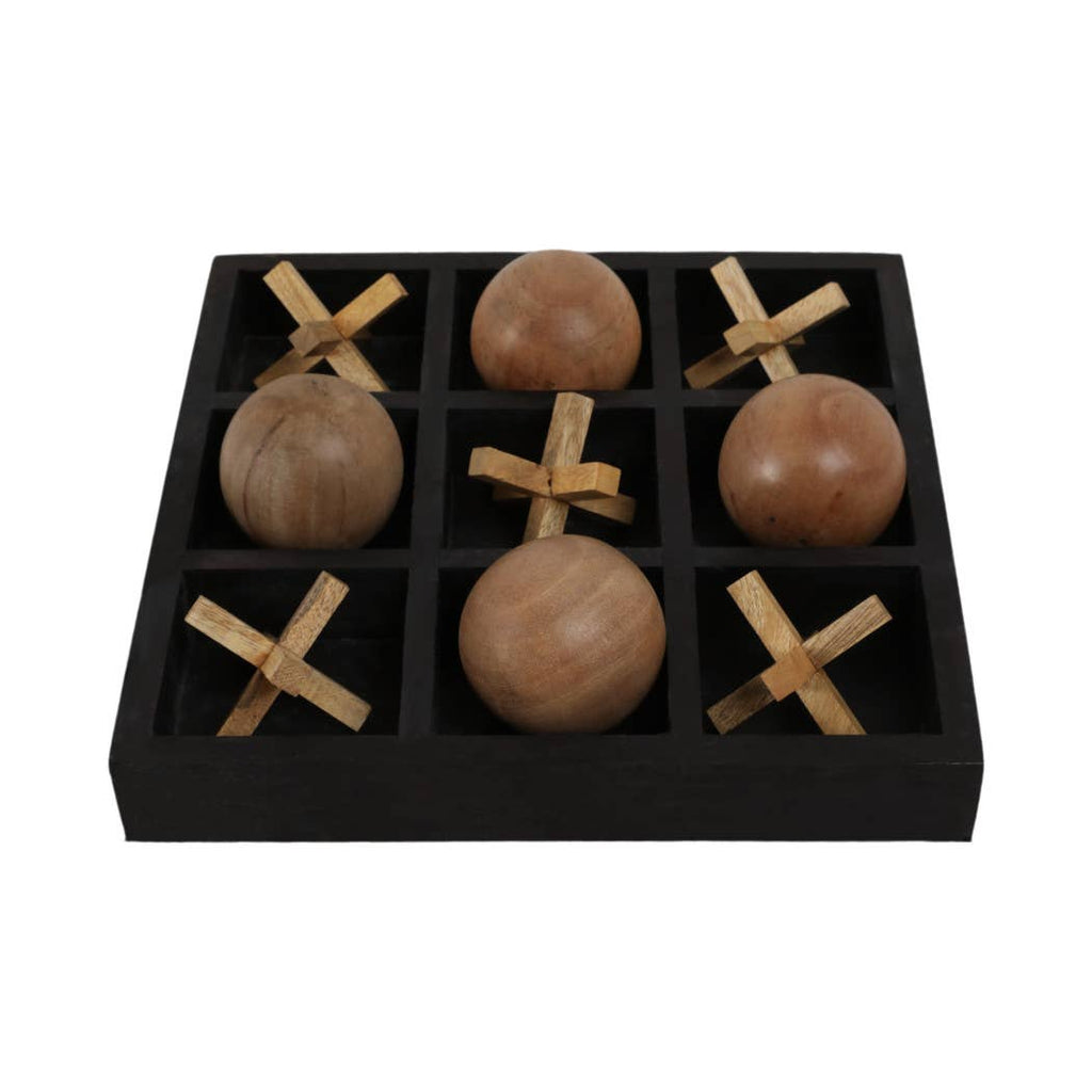 Mango Wood Tic Tac Toe Decorative Board Game - Black, 10 in.