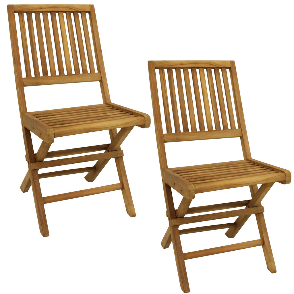 Nantasket Teak Outdoor Folding Chair with Slat Back | Set of 2