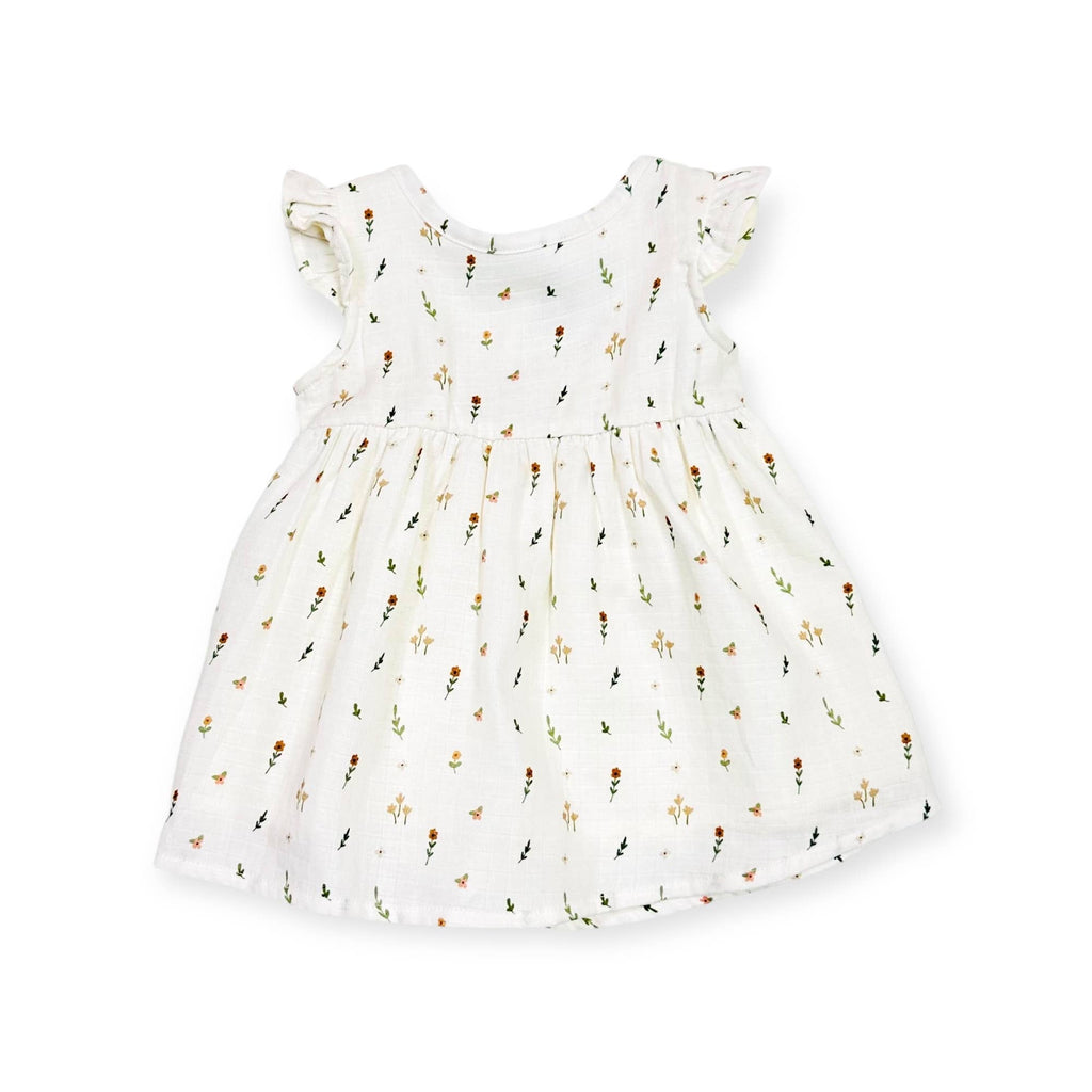 Boho Floral Tutu Baby Dress + Bloomer Set (Organic Muslin): NATURAL / 18-24M