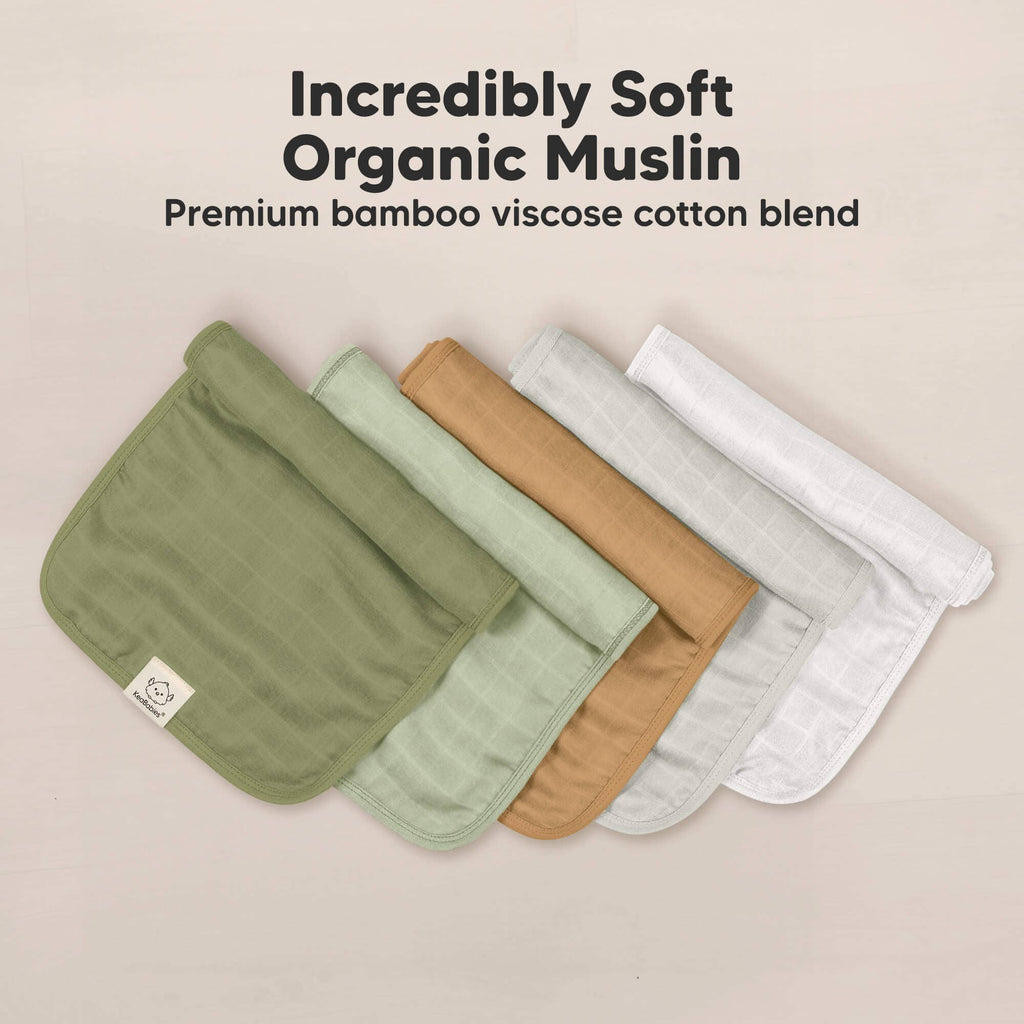 KeaBabies 5pk Lumi Muslin Burp Cloths for Baby Boys, Girls