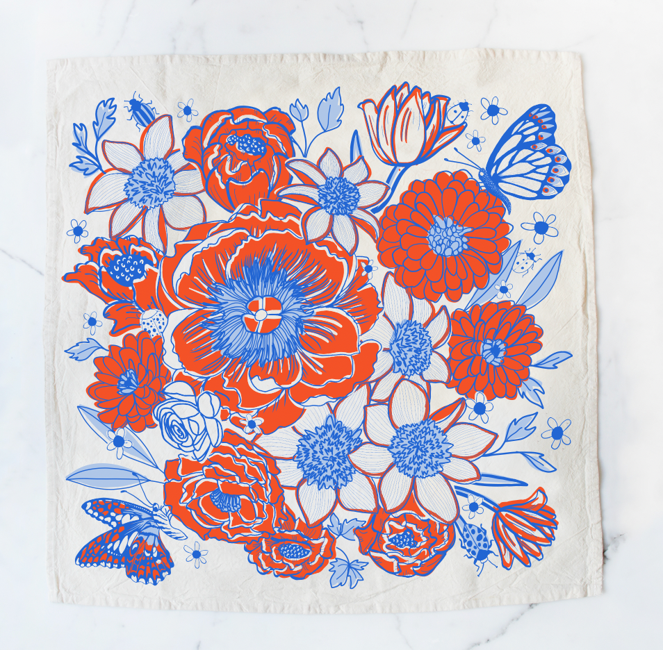 Dream Garden Tea Towel: July - Red/Blue