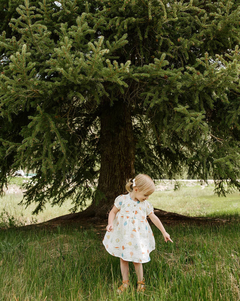 Veggie Puff Sleeve Muslin Baby Dress+Bloomer(Organic Muslin): 0-3M / Natural