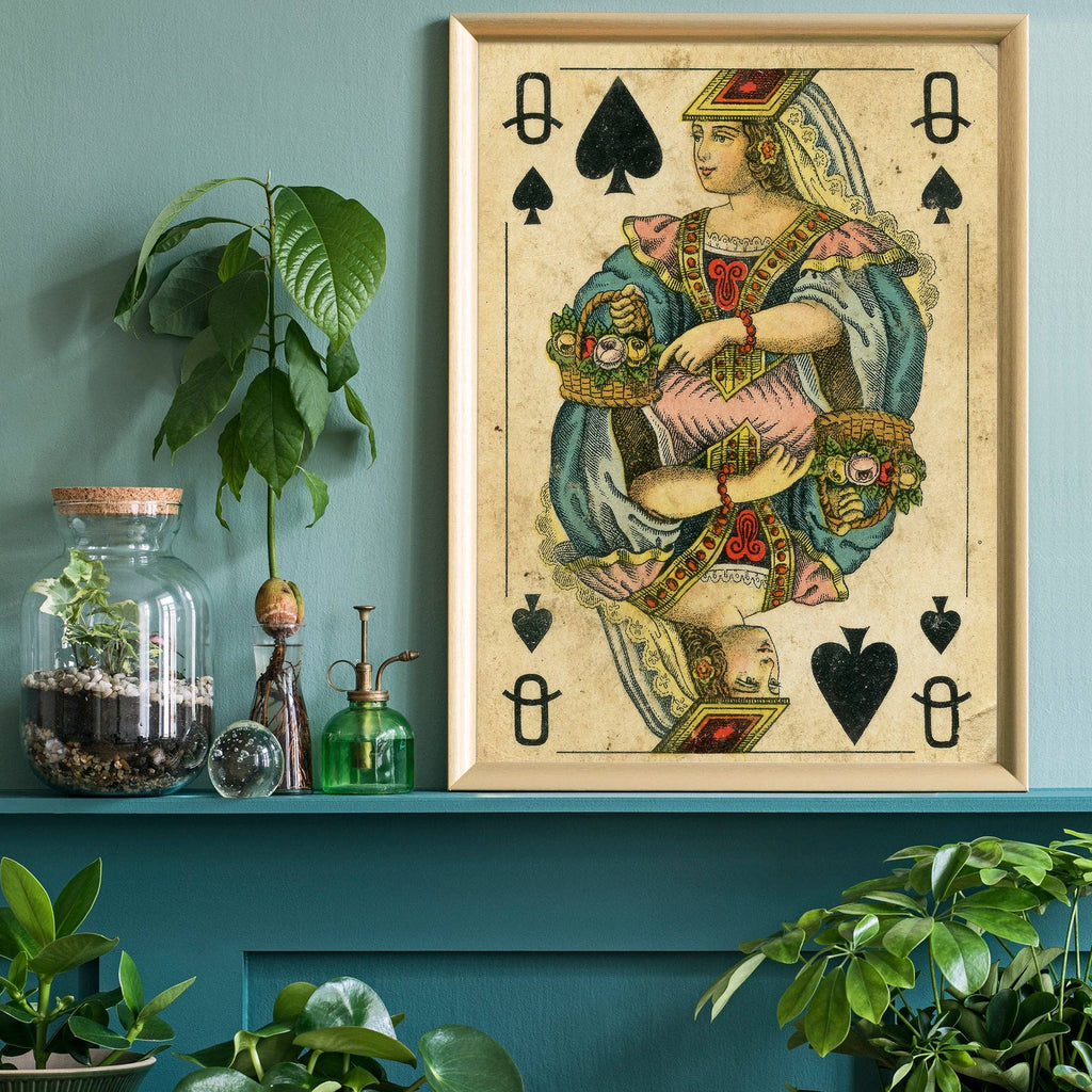 Vintage Playing Card Print - Queen of Spades