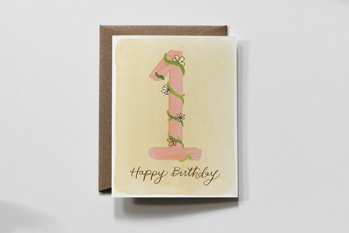 One | Children's First Birthday Happy Floral Number Greeting Card