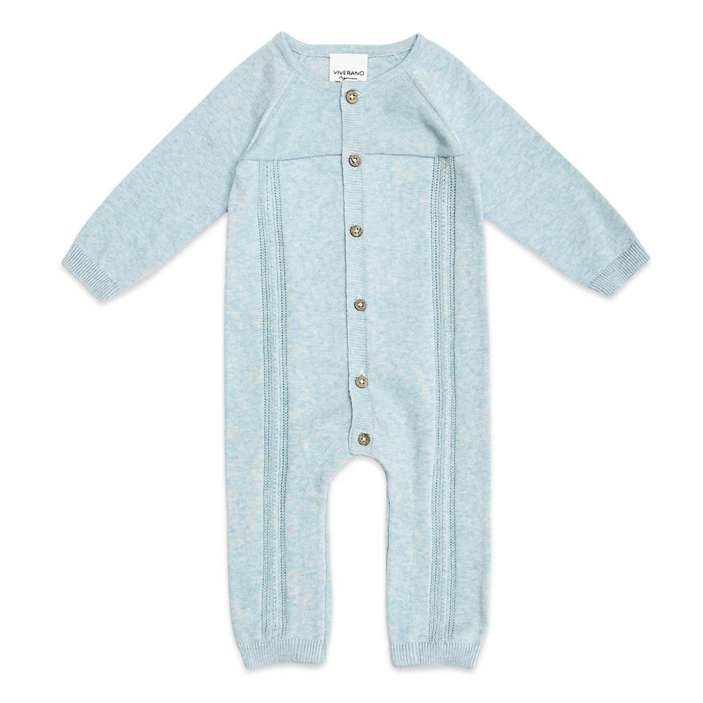 Pointelle Cable Knit Baby Jumpsuit -Organic Cotton -3 Colors: Tan Heather / 3-6M