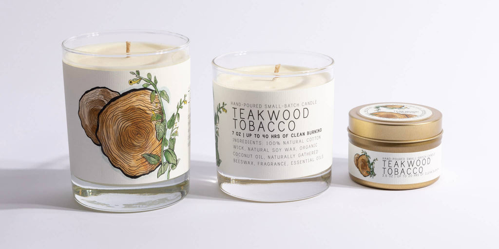 Teakwood Tobacco - Just Bee Candles: 13 oz (up to 60 hrs of clean burning)