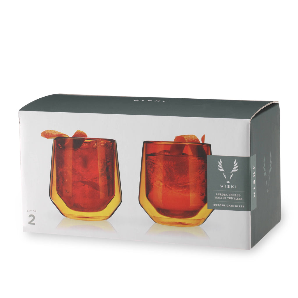 Aurora Double Walled Glass Tumblers - Amber - Set of 2