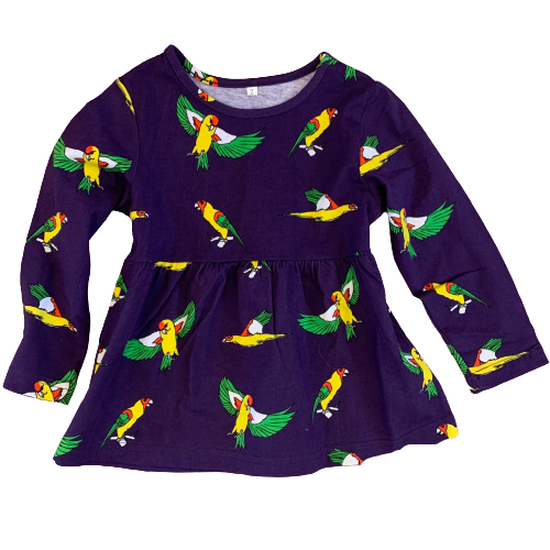 Kids Flying Parrots Midnight Purple Cotton Dress