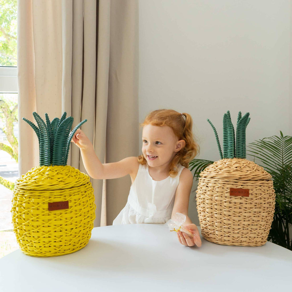 Handcrafted- Pineapple Basket (Yellow) Small- Rattan Wicker