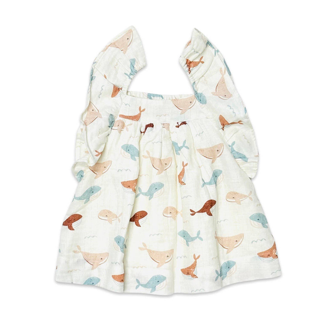 Whales Ruffle & Smocked Baby Dress (Organic Muslin): 18-24M / Natural