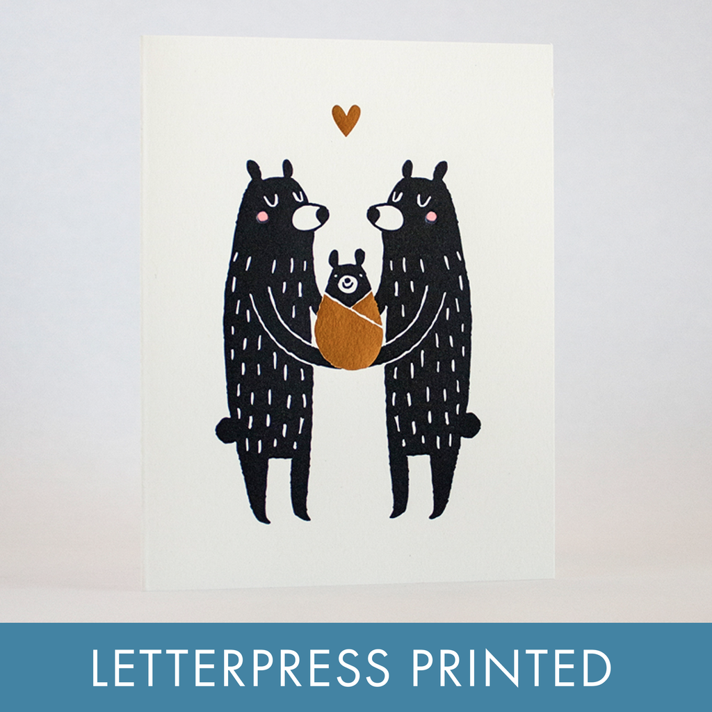 New Baby Bear Letterpress Greeting Card by Fugu Fugu