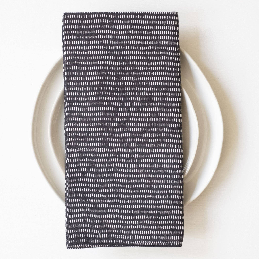Alice Stripes Midnight Block Printed Napkins - set of 4